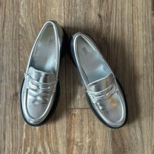 Metallic Silver Loafers